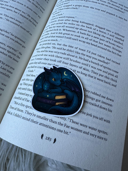 Cute Fantasy Dragon with Book Stack Sticker